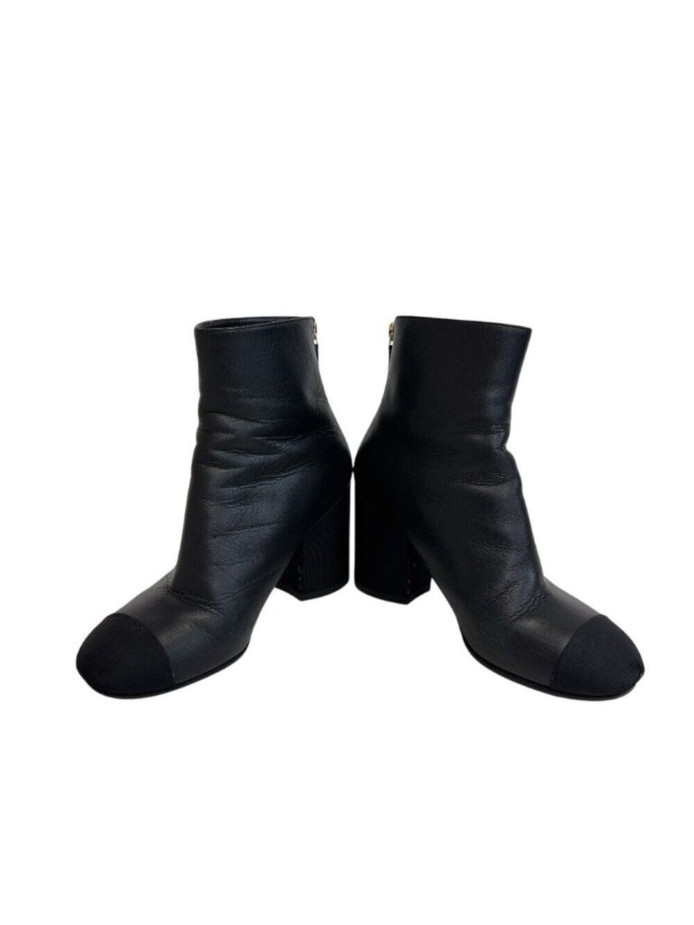 Chanel CC Logo Leather Fabric Short Boots